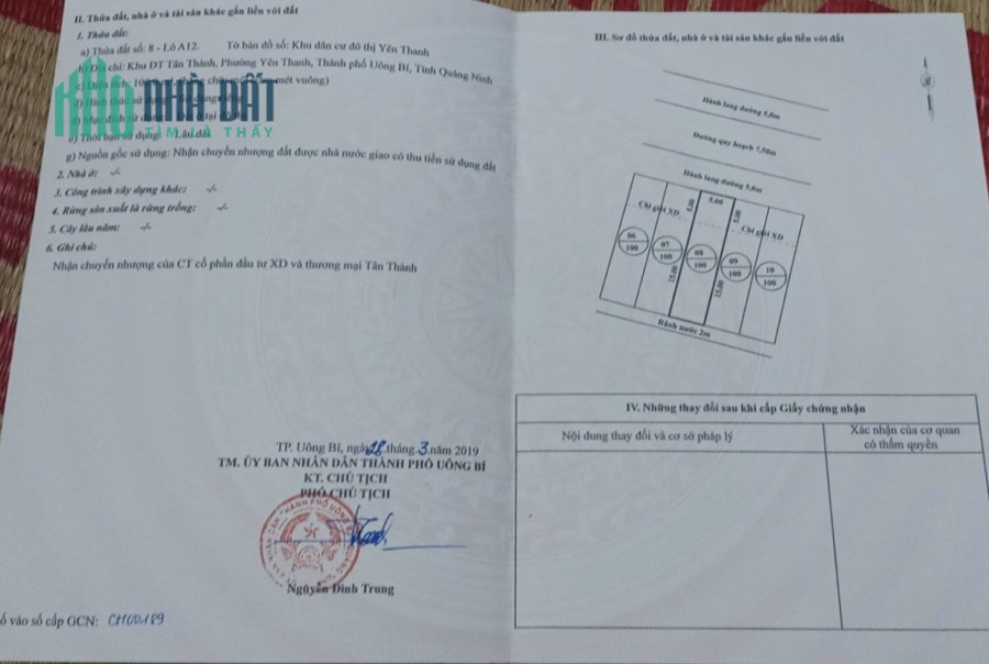 Chính chủ bán đất liền kề dự án Uông Bí New City (gần trường học) đã có sổ đỏ, S: 100m2
