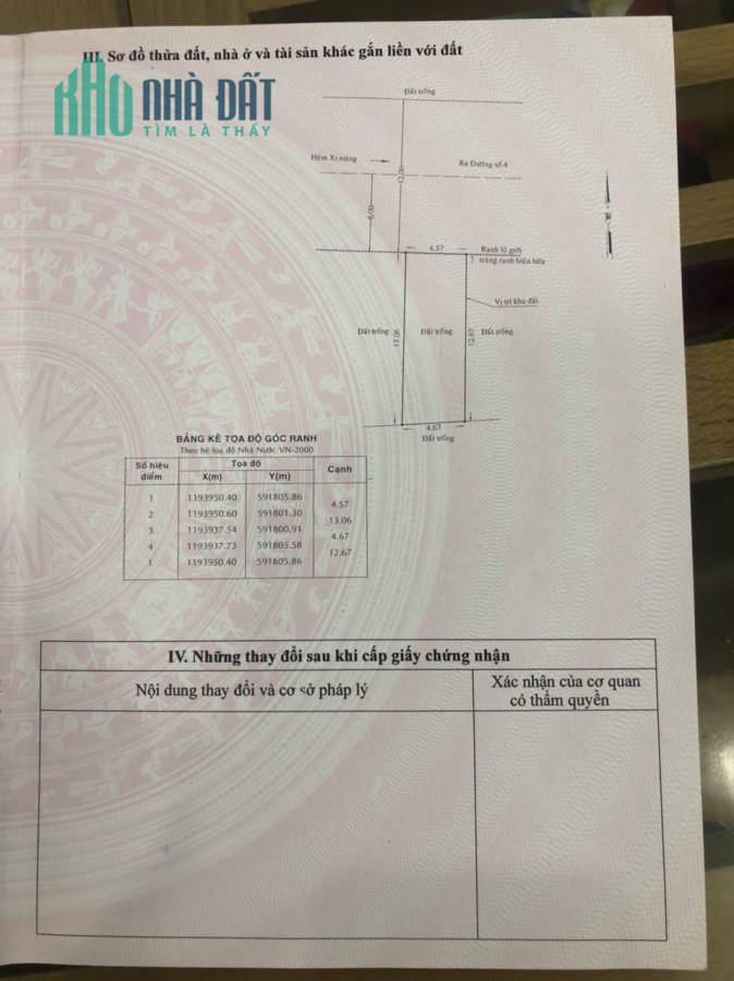 Đất thổ cư đường số 4 sau trường Kim Đồng 4,67x13