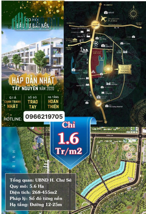 BÁN ĐẤT GẦN KCN NAM PLEIKU, ĐẤT THỔ CƯ - GIÁ CHỈ 1,6 TRIỆU/M2