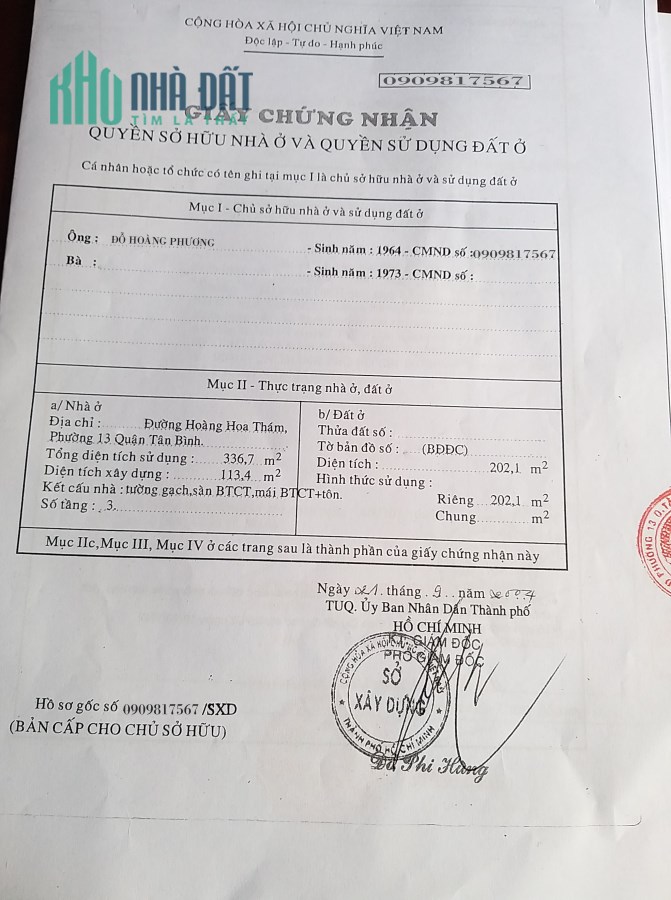 Rất gấp bán, Chỉ 140tr/m2 - MTKD Hoàng Hoa Thám, ngang 6,2m, DTCN 202m2, xây Building VP cao tầng.