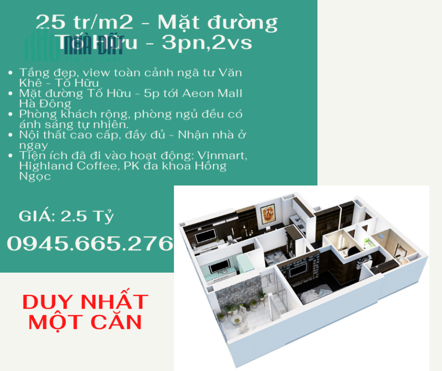 HOT HOT: Chung cư  106 m2 - 3pn,2vs - Hà Đông- Ở ngay - Tố Hữu