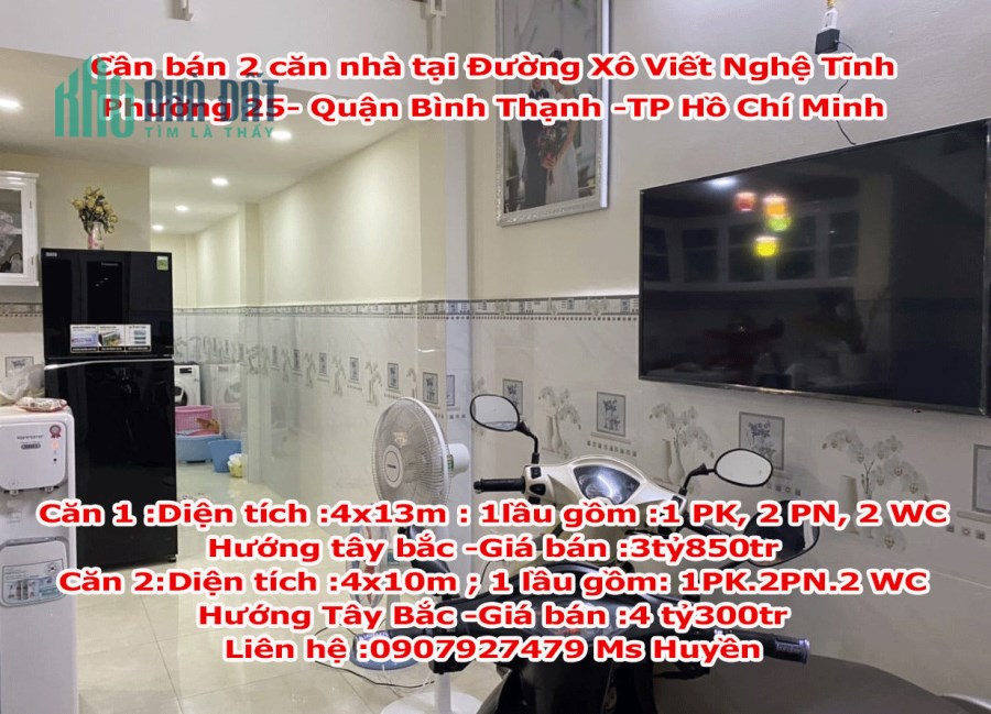 Cần bán 2 căn nhà tại Đường Xô Viết Nghệ Tĩnh- Phường 25- Quận Bình Thạnh