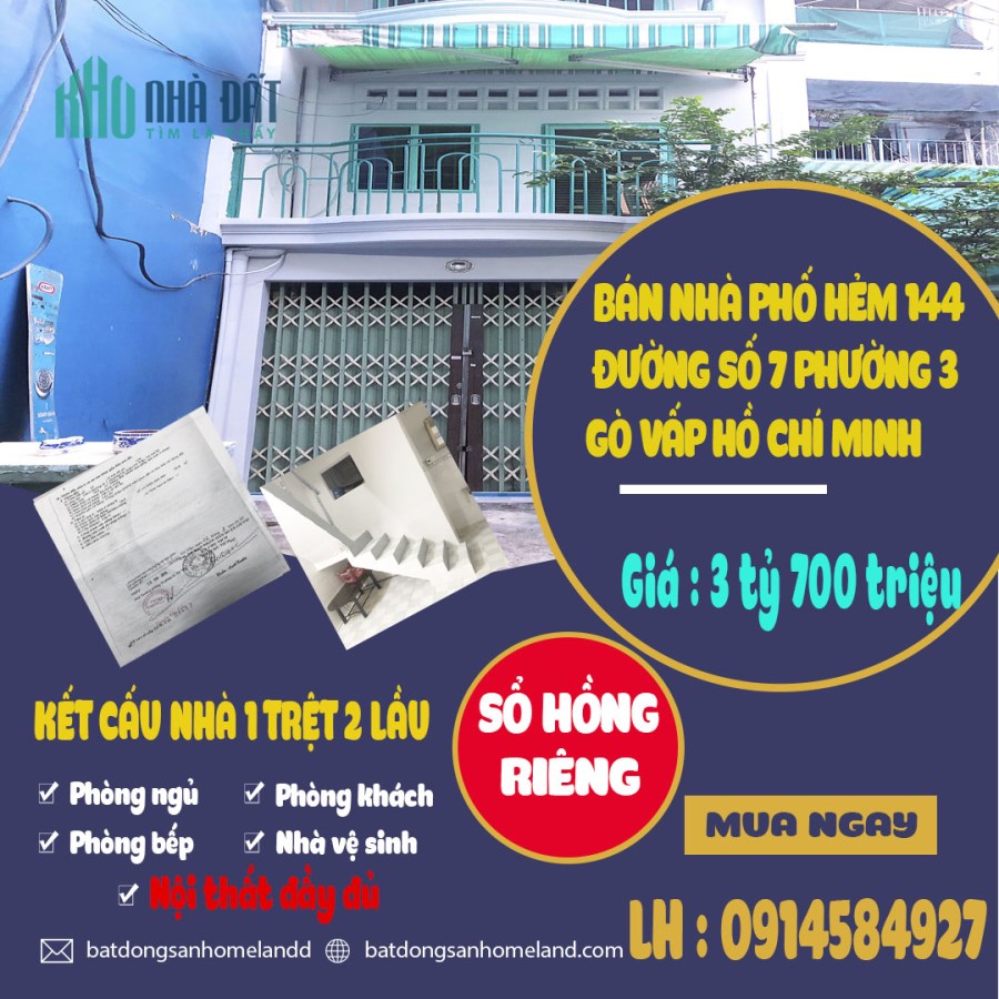 Cần Bán Nhà Phố Hẻm 144 Đường số 7 Phường 3 Gò Vấp Hồ Chí Minh