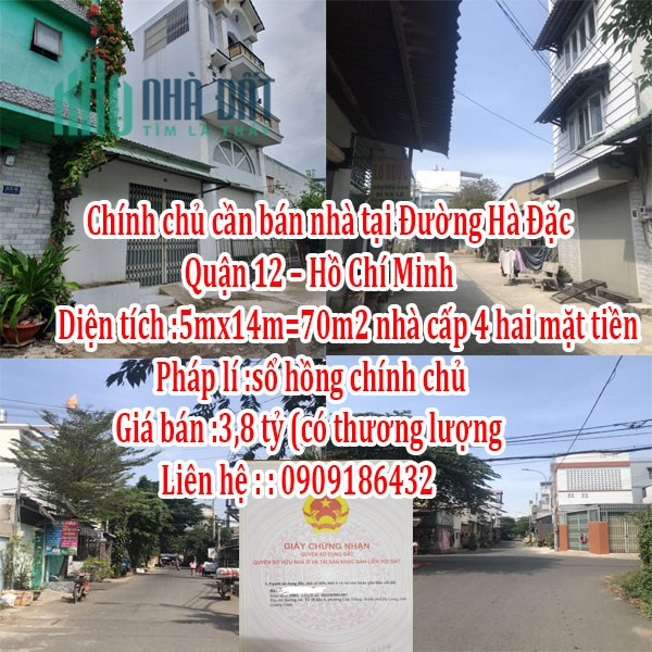 Chính chủ cần bán nhà tại Đường Hà Đặc- Quận 12 – Hồ Chí Minh