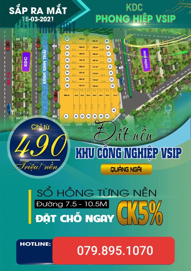Đất nền khu dân cư Phong Hiệp VSIP quảng ngãi, giá chỉ 490 triệu