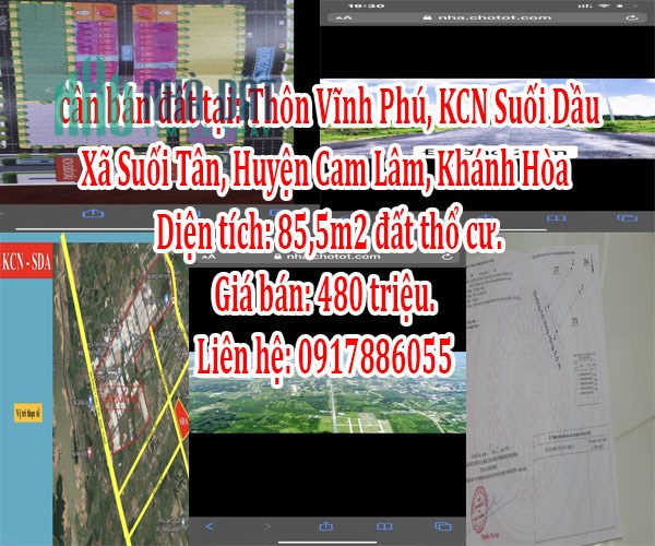 Chính chủ cần bán đất tại: Thôn Vĩnh Phú, KCN Suối Dầu, Xã Suối Tân, Huyện Cam Lâm, Khánh Hòa