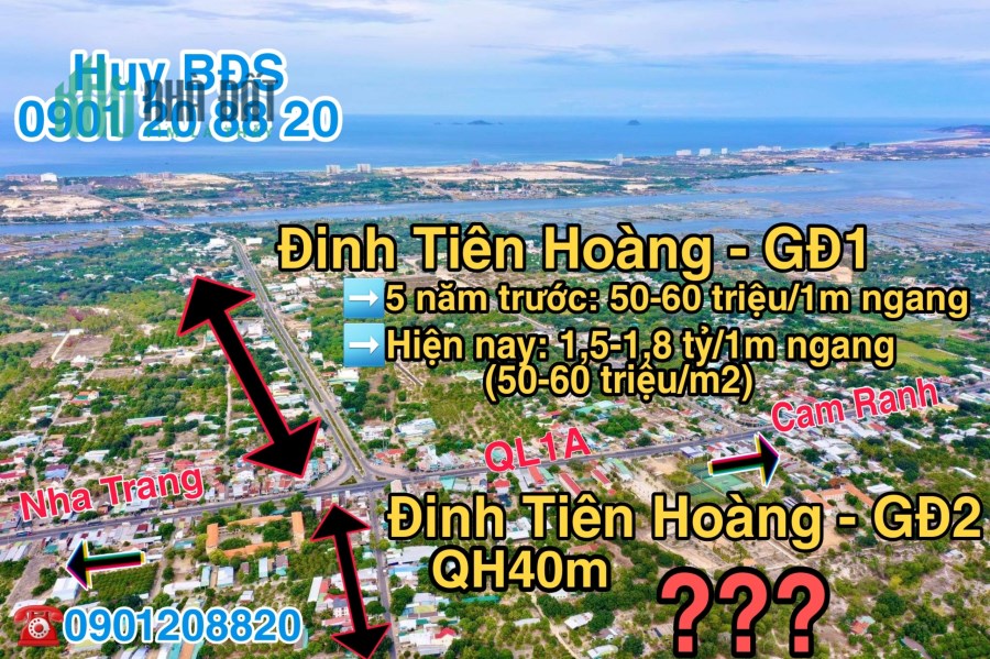 Bán đất trên trục đường Đinh Tiên Hoàng QH40m, con đường huyết mạch của Cam Lâm. 5 phút đến Bãi Dài
