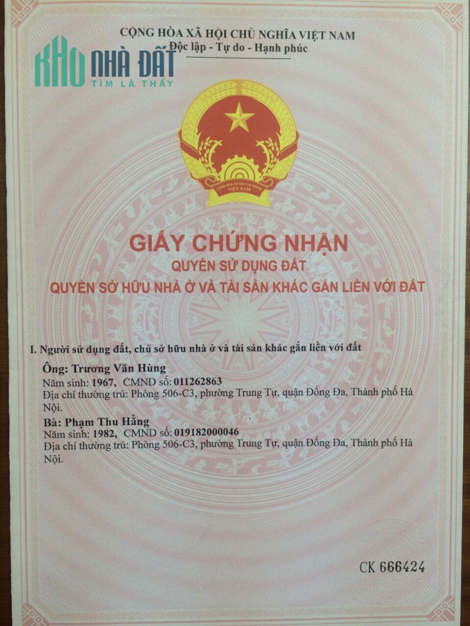 Chính chủ cần bán đất ngõ 131 Thái Hà dt 55m2 đến 62 m2 ,mt 4 m ngõ ô tô giá 130 tr/m2