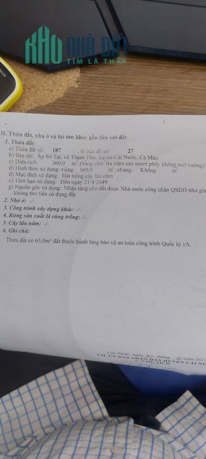 Cần Bán Nhà Nghỉ Trọ Xã Thạnh Phú Huyện Cái Nước Tỉnh Cà Mau