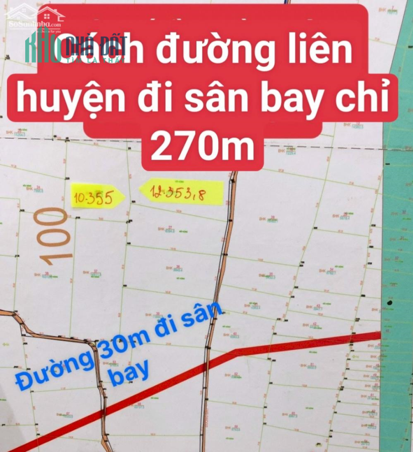 Cần bán 2 lô đất liền kề vuông vức gần đường liên huyện đi sân bay, sổ đỏ sẵn chỉ từ 90k/m2