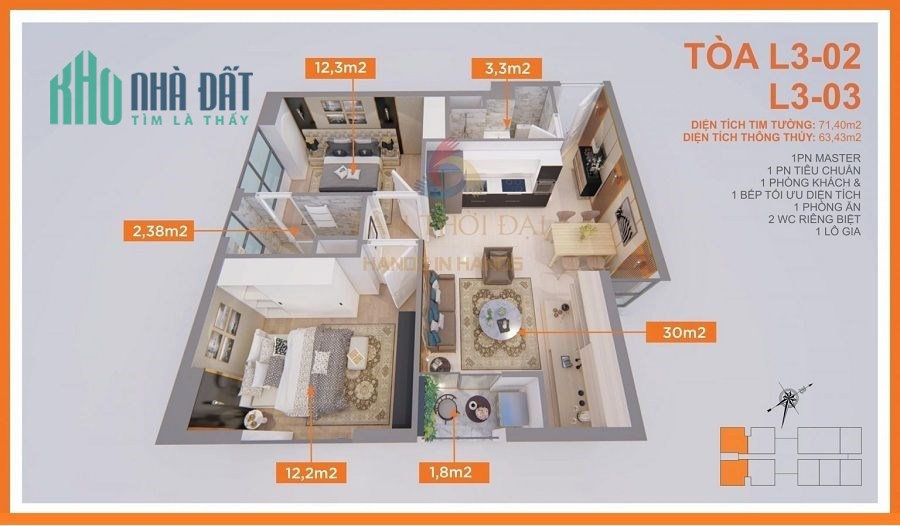 Chủ đầu tư bán căn 2 ngủ vị trí kim cương toà l3 le grand jardin
