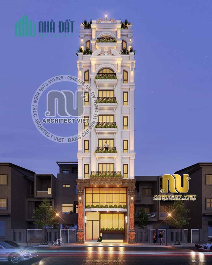 Bán toà nhà phố Hoàng Ngân, cho thuê 100tr, thang máy, 2 ô tô, 95m2 x 9T. MT 6m. 23.5 tỷ