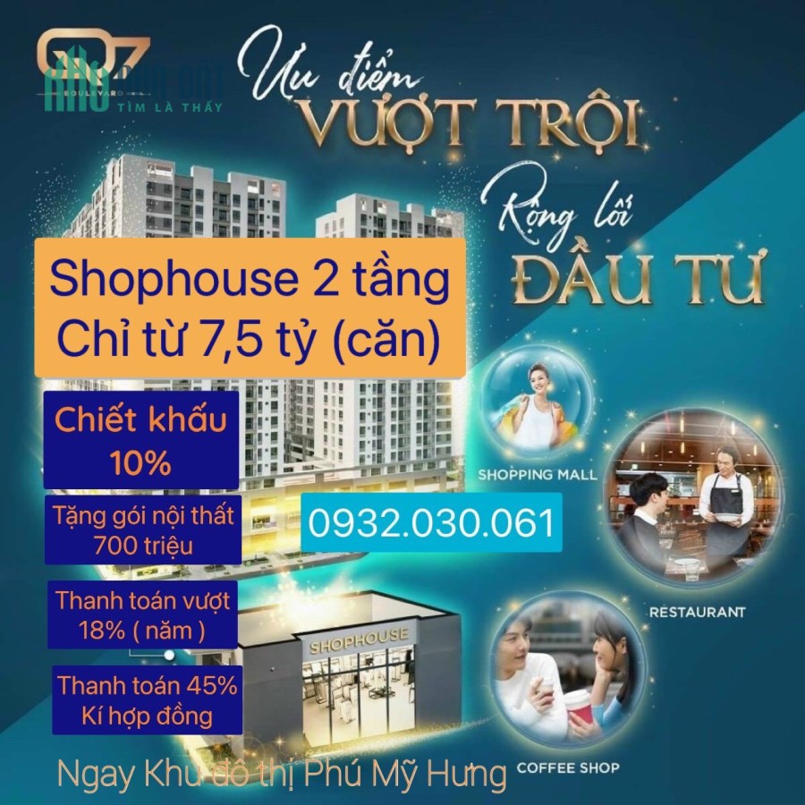 8ty/căn shophouse q7 boulevard , ck 10% + tặng gói nội thất 700triệu 0932030061