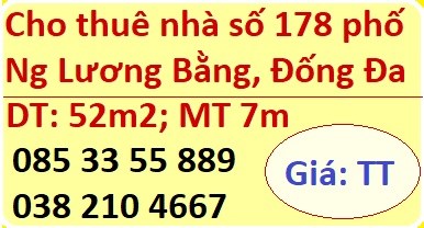 Cho thuê nhà số 178 phố Nguyễn Lương Bằng, Đống Đa; 0853355889