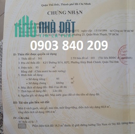 Chính chủ cần bán nhà vị trí đẹp tại đường số 6 Hiệp Bình Chánh, TP.Thủ Đức, 9,3 tỷ, 0903840209