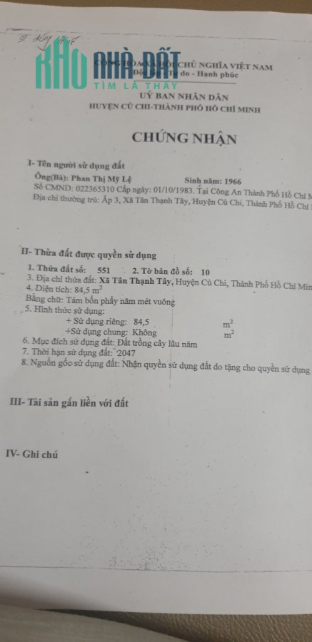 Cần bán nhà nhà MT tại xã Tân Thạnh Tây, Củ Chi, HCM, giá tốt