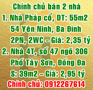 Chính chủ bán nhà Pháp cổ, số 54 Yên Ninh, phường Quán Thánh, Quận Ba Đình.