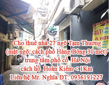 Cho thuê nhà 27 ngõ Tạm Thương, Hoàn Kiếm, 14tr, 0936191227