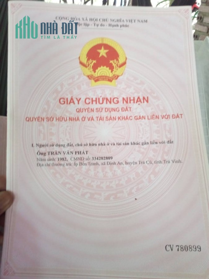 Chính chủ bán 905m2 đất Ấp Bến Tranh, Định An, Trà Cú, Trà Vinh, SHR, 750tr. Lh:0962979113