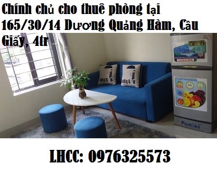 Chính chủ cho thuê phòng tại 165/30/14 Dương Quảng Hàm, Cầu Giấy, 4tr, 0976325573