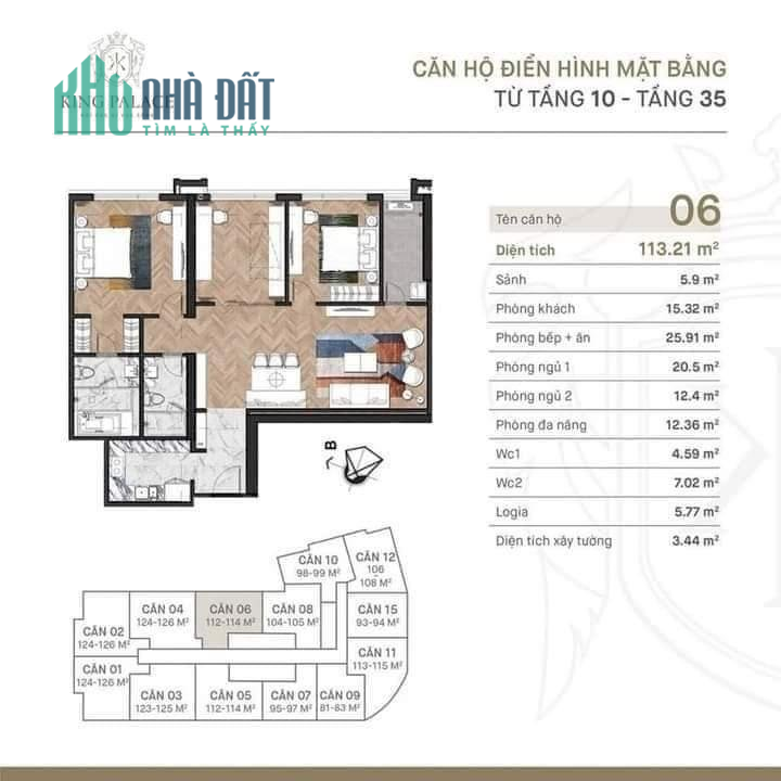 NHƯỢNG GẤP CĂN HỘ CC 3PN TOÀ KING PALACE NHỈNH 4 TỶ