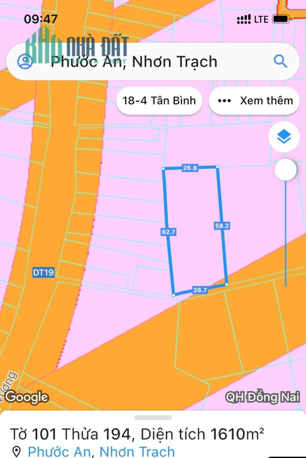 Bán lô đất đường Hùng Vương, Phước An, Nhơn Trạch 10,5tỷ