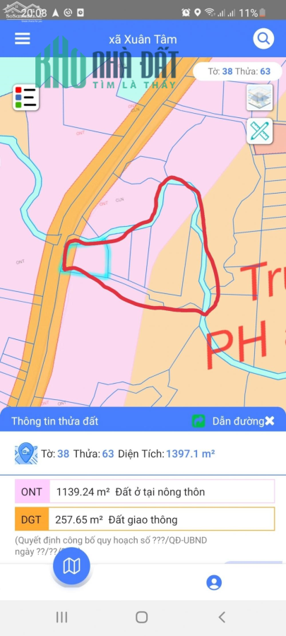 Bán Đất mặt tiền Xuân Tâm-Trảng Táo, cách hồ Gia Ui chỉ 200.