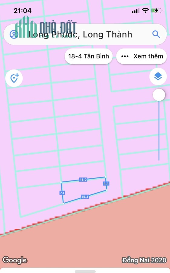 Bán đất QL51, x. Long Phước, Long Thành: 4,4( 7,1m) x 15, giá 1,19 tỷ.
