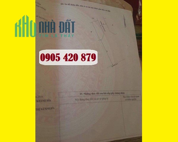 Bán lô đất mặt tiền QL1A (2MT) Ninh Lộc, Ninh Hoà, Khánh Hoà, 2 tỷ; 0905420879