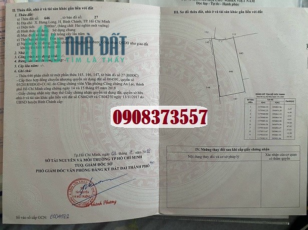 Cần bán gấp lô đất xã Hưng Long, Bình Chánh, 1,5 tỷ; 0908373557