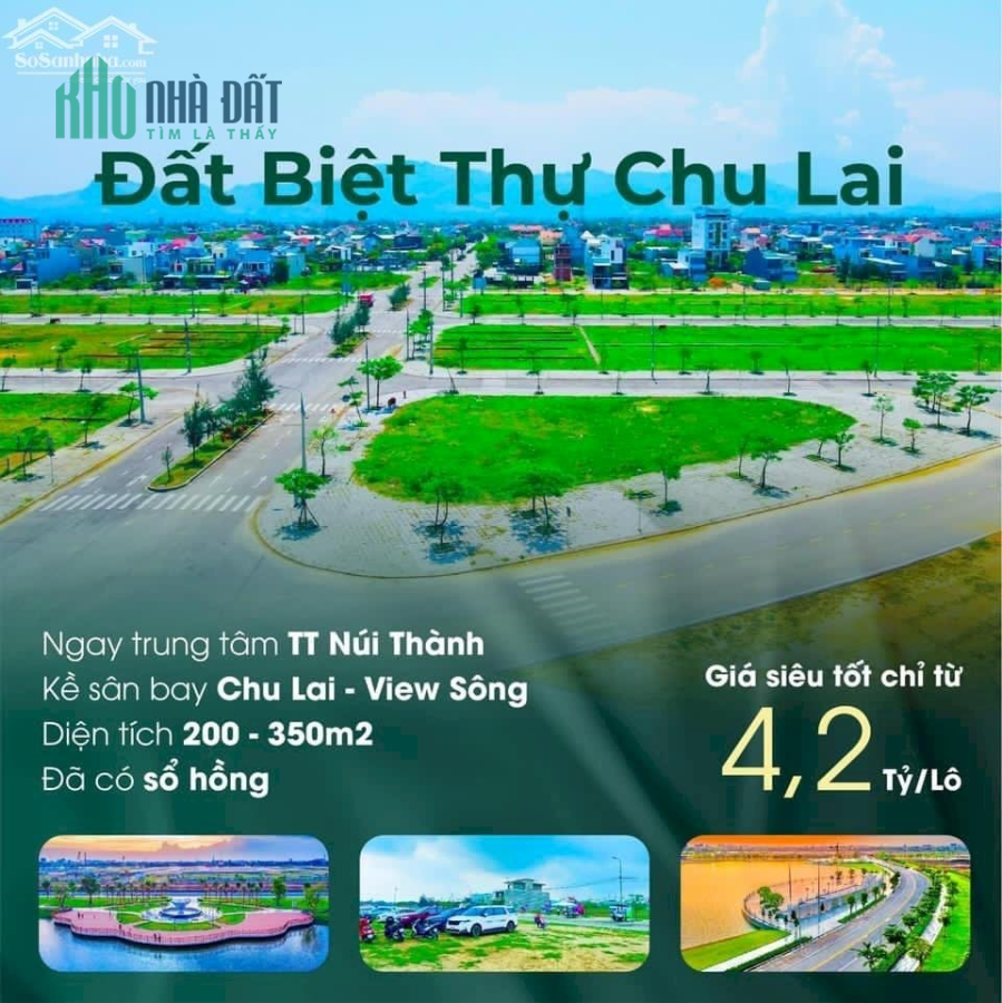 Bán lô góc biệt thự mặt sông TT Núi Thành, cạnh sân bay Chu Lai và cảng biển.