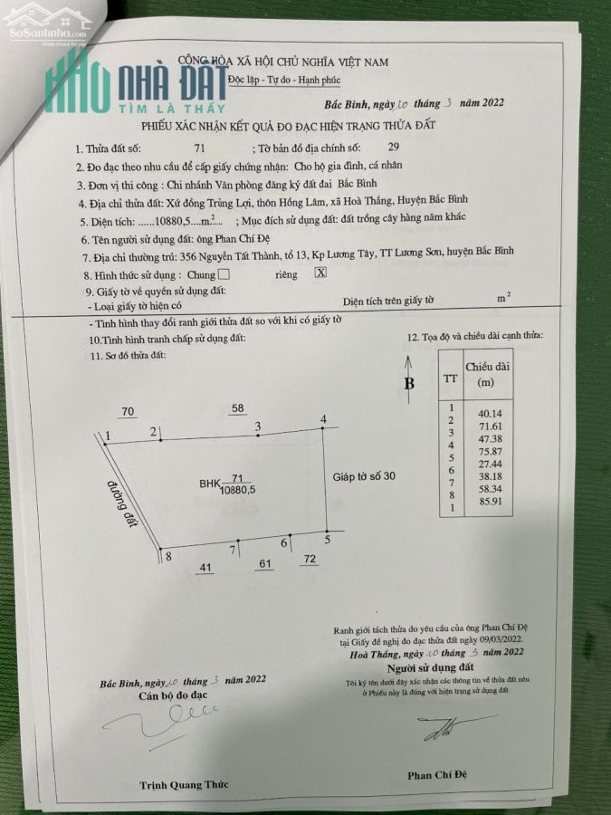 Gần 1.1ha Hòa Thắng cách DT716 3km, MTD nhà nước 85m giá 140k/m2