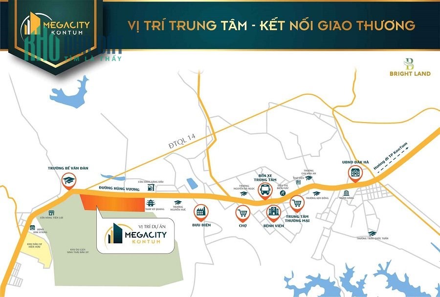 Đất ngay trục đường quốc lộ Mega City Kon Tum giá sốc chỉ 552 triệu/168m2.