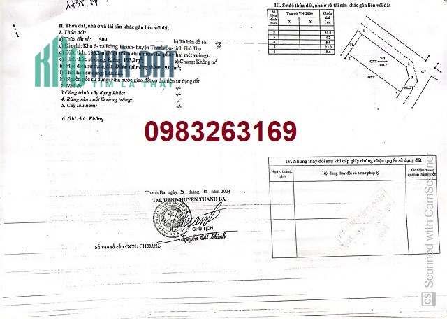 Chính chủ bán đất đẹp tại tỉnh Phú Thọ, 0983263169