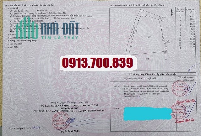Chính chủ bán 1984.8m2 đất xã Cẩm Đường, Long Thành, Đồng Nai, 8,5 tỷ, 0913700839