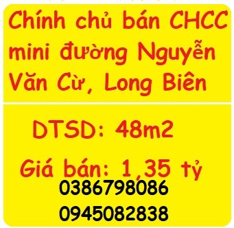 Chính chủ bán CHCC mini đường Nguyễn Văn Cừ, Long Biên; 1,350tỷ; 0386798086