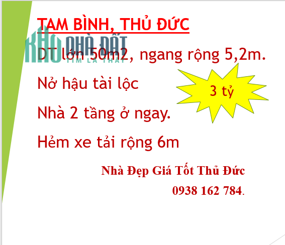 50m2(5.2*9.5)-2 lầu-HXT-Ngay chợ Gò Dưa-Tam Bình-Thủ Đưc-Chỉ 3 tỷ.