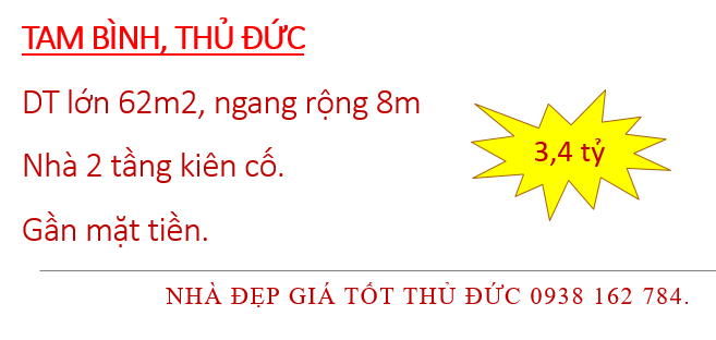 Bán gấp nhà 2 lầu-62m2(8.5*7)-Tam Bình-TP Thủ Đức-Gần MT-Giá TL 3.4 tỷ