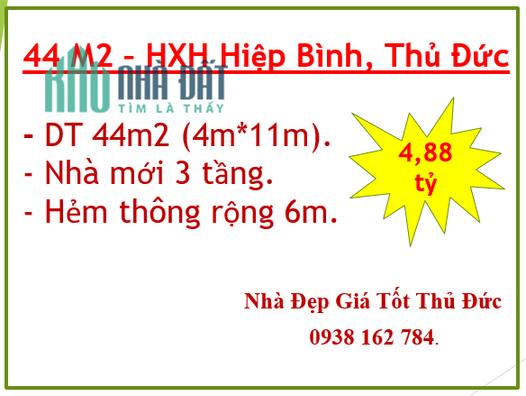 44m2-Nhà mới 3 tầng-Hiệp Bình -TP Thủ Đức-HXH 6m-Gần MT-4.88 tỷ