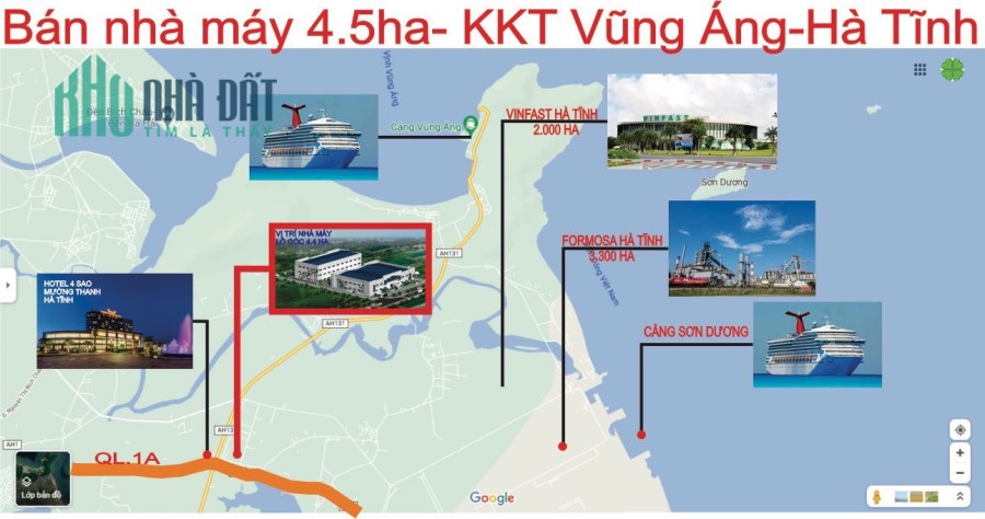 Phá sản, bán thanh lý nhà máy 44.000 m2 tại KCN Vũng Áng, giá khởi điểm 16 tỷ