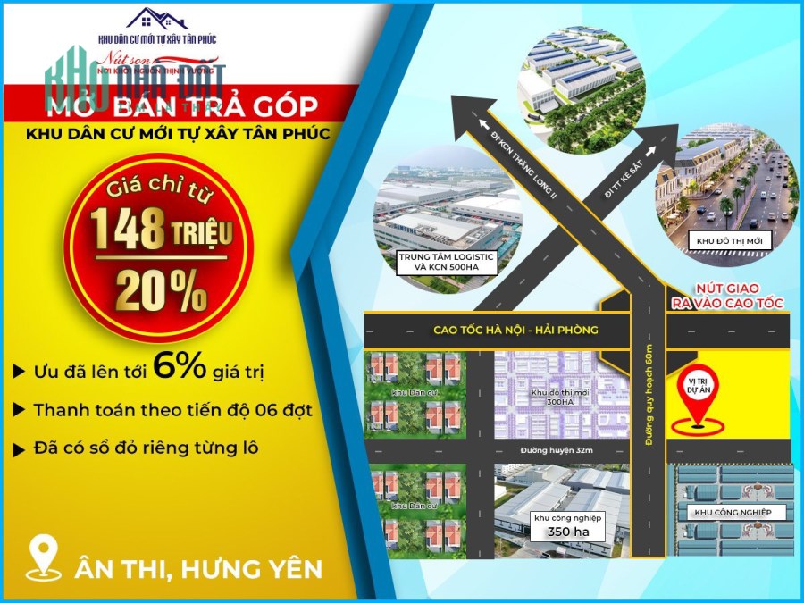 Mở bán trả góp với lãi xuất 0%, trả theo tiến độ, đất cạnh quy hoạch khu đô thị tại Hưng Yên
