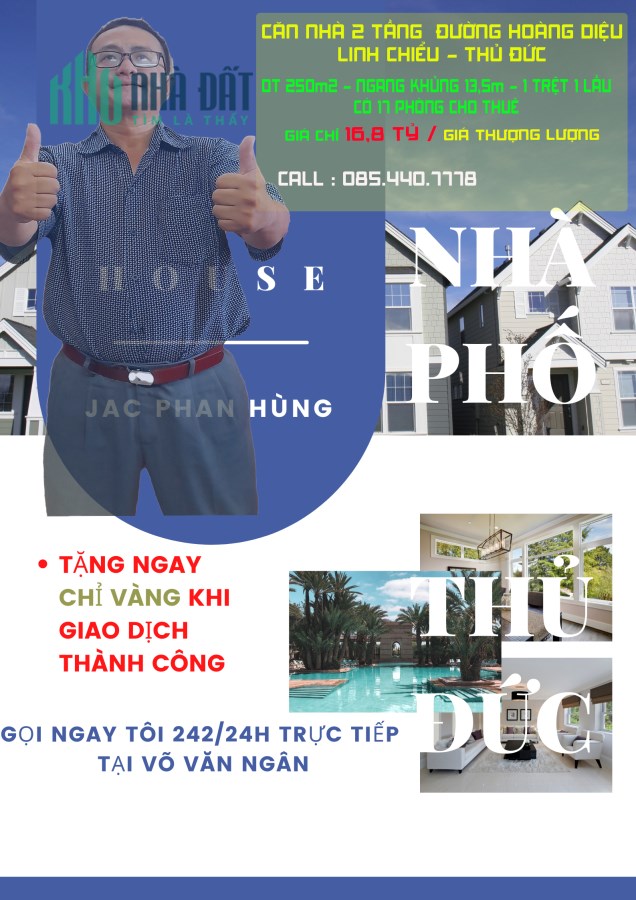 CĂN NHÀ ĐƯỜNG Hoàng Diệu  - 16.8 tỷ -  Phường Linh Chiểu -Thủ Đức - có giá TL