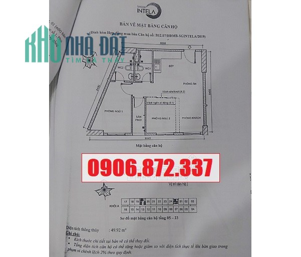 Bán căn góc Sài Gòn Interla 56m2 xã Phong Phú, H.Bình Chánh, 1,55tỷ; 0906872337