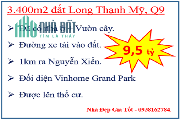 Cơ hội giàu nhanh chỉ 9,5 tỷ - 3.400M2 Đất Long Thạnh Mỹ-TP Thủ Đức