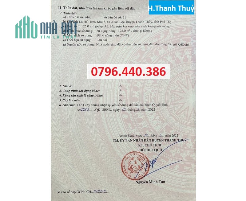 Chính chủ bán 2 lô đất dự án VIP KCN tại TX.Phú Thọ và H.Thanh Thuỷ, tỉnh Phú Thọ, 0796440386