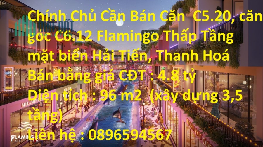 Chính Chủ Cần Bán Căn C5.20, căn góc C6.12 Flamingo Thấp Tầng mặt biển Hải Tiến, Thanh Hoá