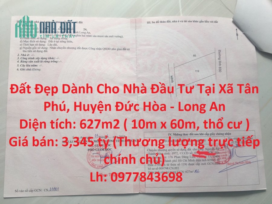 Đất Đẹp Dành Cho Nhà Đầu Tư Tại Xã Tân Phú, Huyện Đức Hòa - Long An