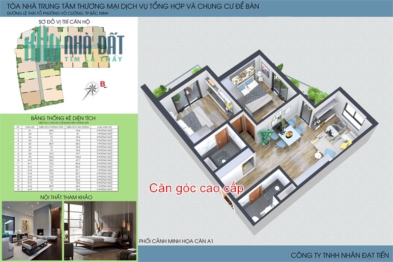 Căn góc 2 ngủ chung cư cao cấp Bắc Ninh