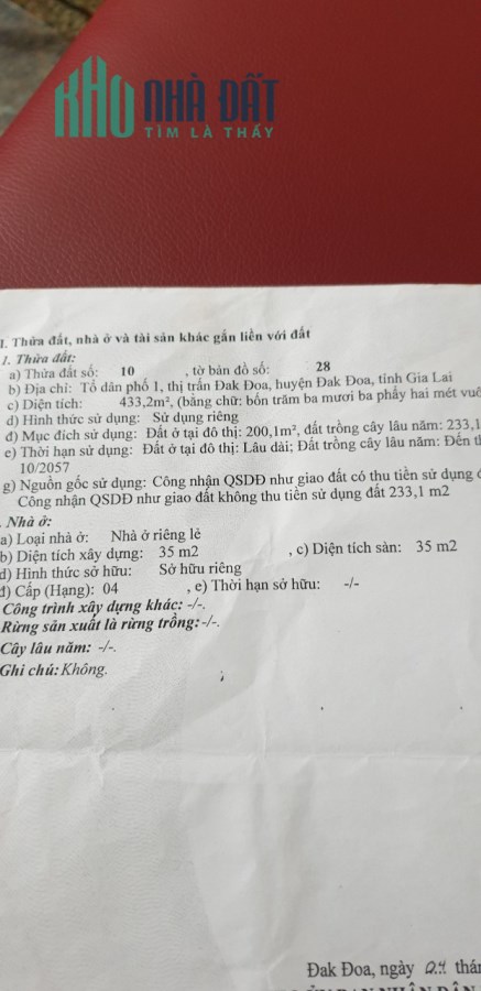 CHÍNH CHỦ Cần Bán Gấp Lô Đất Địa Thế  Đẹp Tại  Đăk Đoa - Gia Lai