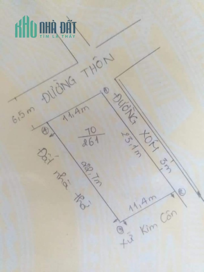 CHÍNH CHỦ CẦN BÁN GẤP LÔ ĐẤT 261M2 TẠI THÔN KIM CÔN - XÃ CHIẾN THẮNG - AN LÃO - HẢI PHÒNG